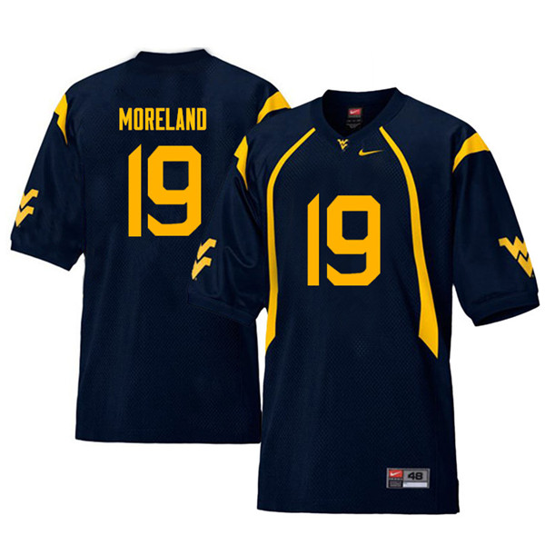 Men #19 Barry Moreland West Virginia Mountaineers Throwback College Football Jerseys Sale-Navy